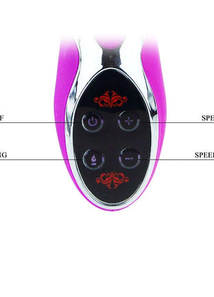Remote control in purple and chrome with four buttons for on off heating speed up and speed down for pretty love smart crazy plus lila vibrator