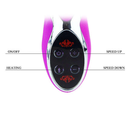 Remote control in purple and chrome with four buttons for on off heating speed up and speed down for pretty love smart crazy plus lila vibrator