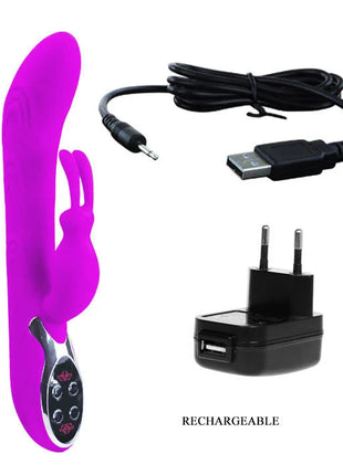 Vibrierendes kaninchenförmiges spielzeug in lebendigem lila silikon mit silberner steuerung und usb-kabel von Pretty Love Smart Hot Plus Vibrator