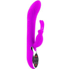 Vibrant lila silikon-rabbit-vibrator mit elegantem gebogenem design und silberner steuerung von pretty love