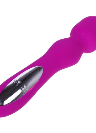 Vibranter magentafarbener silikonstab mit silbernem bedienfeld für den pretty love smart paul wiederaufladbaren flieder-massager