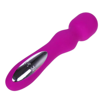 Vibranter magentafarbener silikonstab mit silbernem bedienfeld für den pretty love smart paul wiederaufladbaren flieder-massager