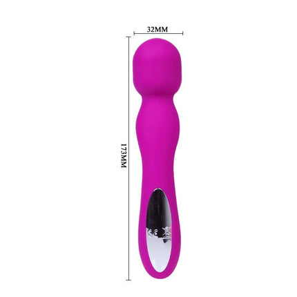 Ein leuchtend magentafarbener silikon vibrato zauberstab mit ergonomischem design und glänzendem schwarzen steuerfeld von pretty love smart paul wiederausladbarer flieder-massager