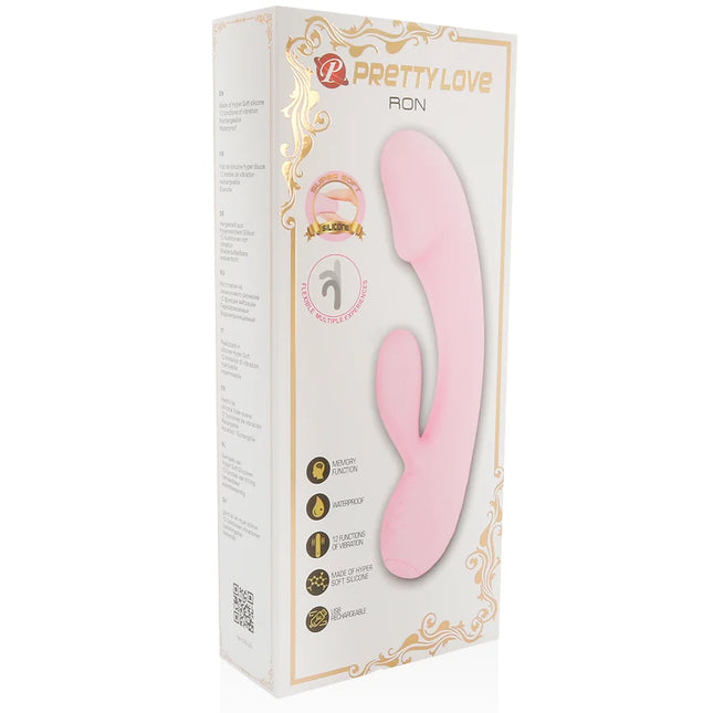 Pink prettylove ron smart vibrator mit hasenohren in weißer und goldener verpackung