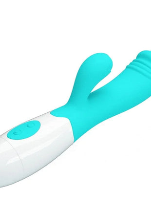 Teal und weiße silikon vibrator in kaninchenform mit ergonomischem design von pretty love snappy g-spot aquagrün