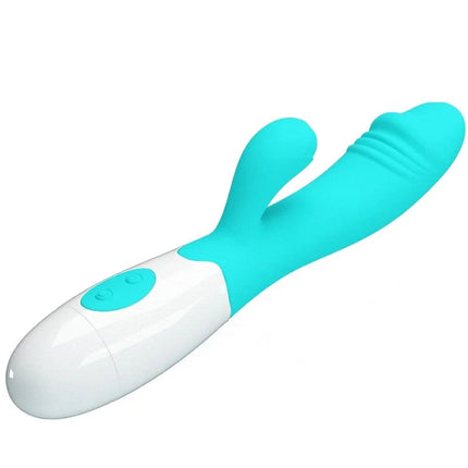 Teal und weiße silikon vibrator in kaninchenform mit ergonomischem design von pretty love snappy g-spot aquagrün