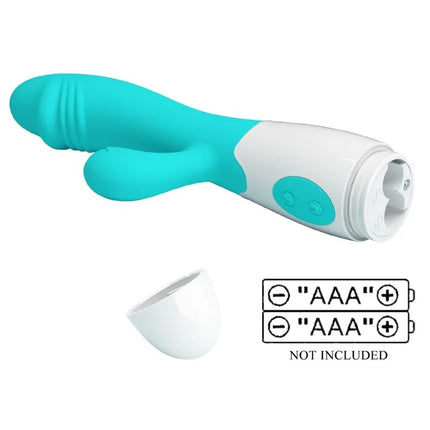 Teal und weiße silikon hase g-punkt vibrator mit abnehmbarem deckel von pretty love snappy aquagrün