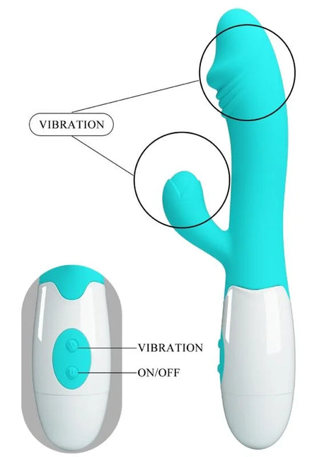 Pretty love snappy g-spot vibrator aquagrün in teal and white silicone with remote control for targeted stimulation