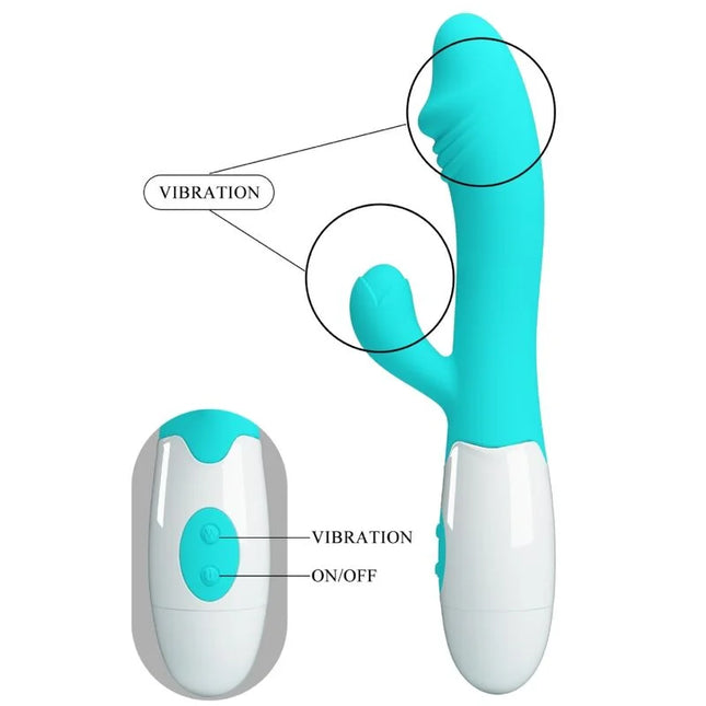 Pretty love snappy g-spot vibrator aquagrün in teal and white silicone with remote control for targeted stimulation