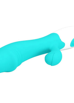 Prätty love snappy g-spot vibrator aquagrün in teal und weiß aus silikon mit gebogenem griff für vibrato stimulation