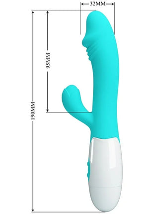 Pretty love snappy g-spot vibrator aquagrün in teal and white silikon mit strukturierter griffoberfläche, 190 mm lang