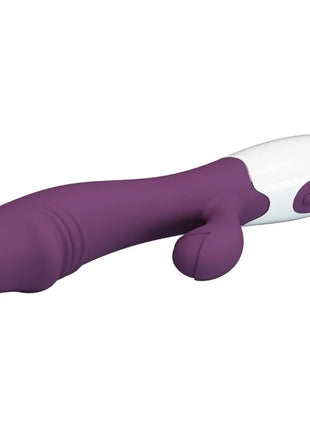 Vibrierender purple und weißer silikon rabbit vibrator pretty love snappy g-spot mit abgerundetem kopf und griff