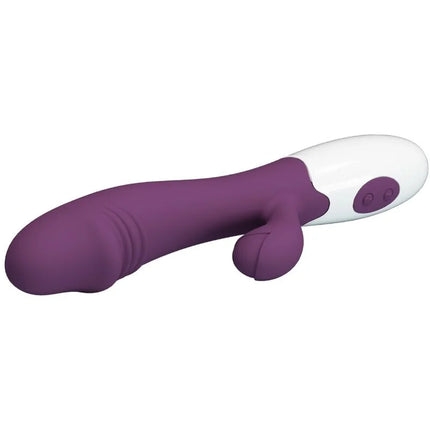 Vibrierender purple und weißer silikon rabbit vibrator pretty love snappy g-spot mit abgerundetem kopf und griff