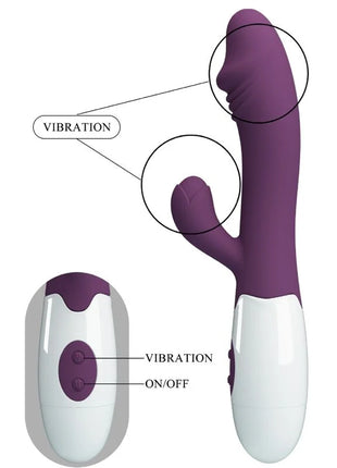 Purple und weiße silikon rabbit-vibrator mit fernbedienung im pretty love snappy g-spot vibrator lila design