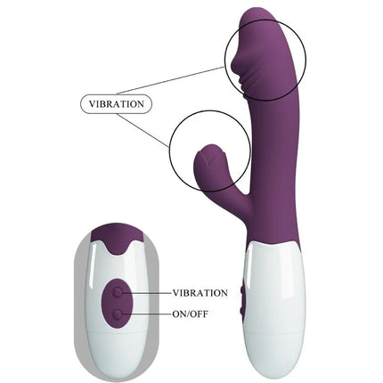Purple und weiße silikon rabbit-vibrator mit fernbedienung im pretty love snappy g-spot vibrator lila design