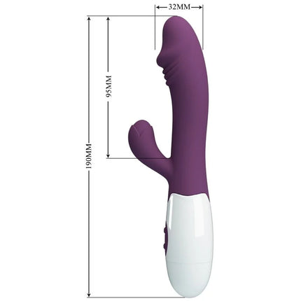 Pretty love snappy g-spot vibrator lila aus lila und weißem silikon mit glattem, gebogenem rabbit-design