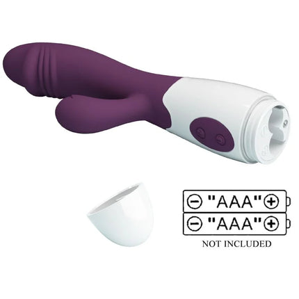 Prätty love snappy g-spot vibrator lila aus silikon in lila und weiß mit abnehmbarem kopf in hasenform