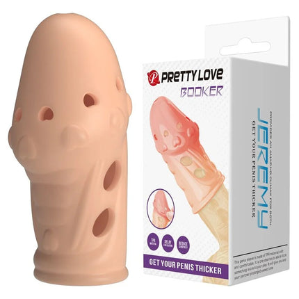 Beige silikon penis sleeve mit mehrfach gelochter und strukturierter oberfläche von pretty love socker textured penis