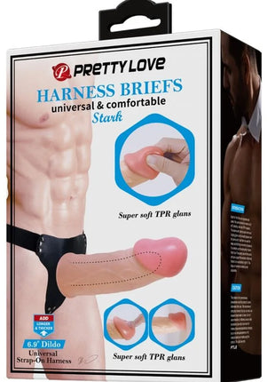 Prettylove stark komfortabel harness briefs mit schwarzem strap-on und superweichem pinkem tpr glans