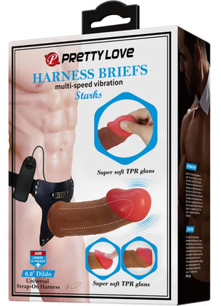 PRETTY LOVE - STARKS HARNESS SLIP MULTI-SPEED VIBRATION DILDO 17,5 CM HELLBRAUN - Vibrationsgurte