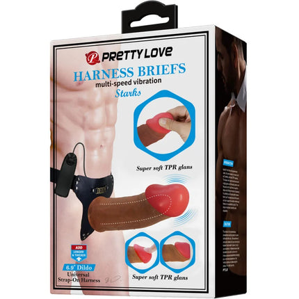 PRETTY LOVE - STARKS HARNESS SLIP MULTI-SPEED VIBRATION DILDO 17,5 CM HELLBRAUN - Vibrationsgurte