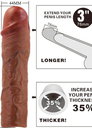 Braune silikon penishülle pretty love stevenson mit 7,6 cm verlängerung und 35 prozent dickenzunahme