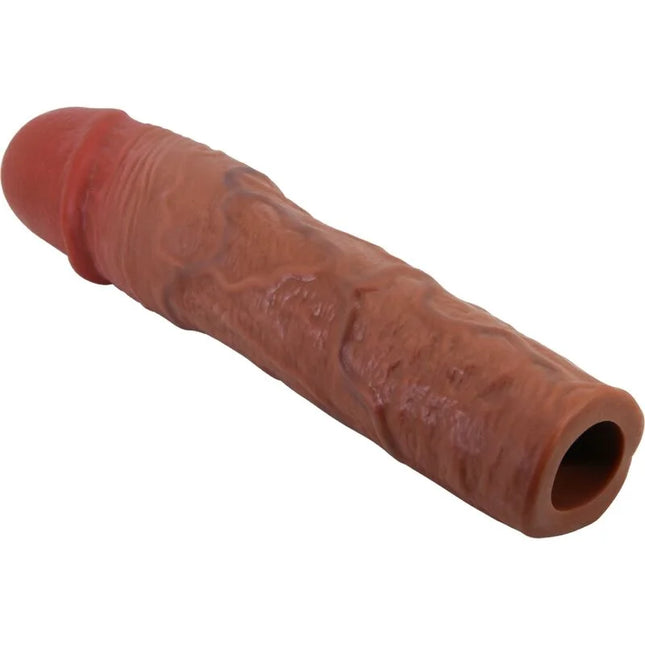 Braune silikonpenishülle mit realistischer struktur und 7,6 cm verlängerung von pretty love mulatte