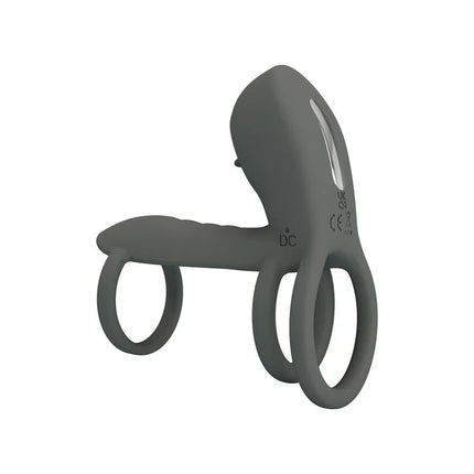 Grauer silikon pen sheeve mit drei schlaufen und strukturierter griffzone für pretty love doppelte stimulation