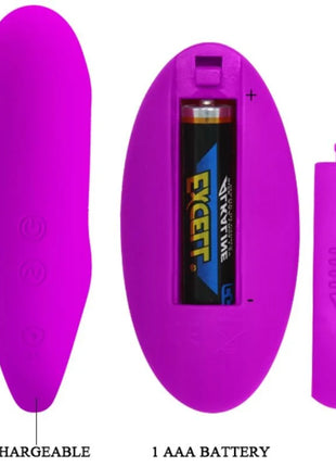 Vibrante lila wiederaufladbare silikon klemmstimulator mit abnehmbarem aaa batteriefach und passender fernbedienung von pretty love
