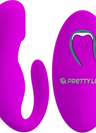 Vibrante lila silikonstimulierende klemme mit fernbedienung und silbernem akzent am griff von pretty love
