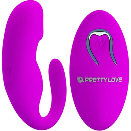 Vibrante lila silikonstimulierende klemme mit fernbedienung und silbernem akzent am griff von pretty love