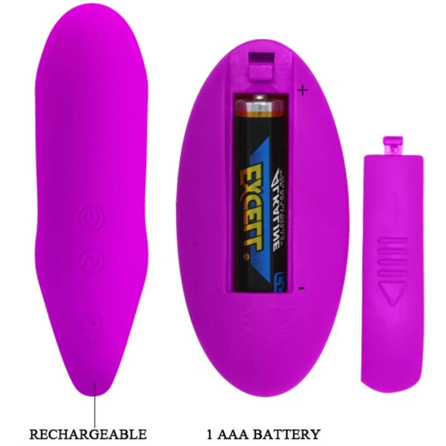 Prätty love stimulierende klemme mit fernbedienung lila silikon vibrator mit abnehmbarem aaa batteriefach rückseite