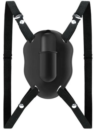 Schwarzes silikon-rückseitiges strap-on mit verstellbaren schwarzen riemen und silbernen metallverschlüssen von pretty love