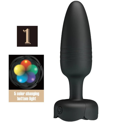 Schwarzer silikon analplug von pretty love mit 5-farbig wechselndem led-licht und 12,5 cm länge