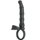Schwarzer silikonanalstöpsel mit strukturierten rillen und ringbasis von pretty love mit 10 vibrationen