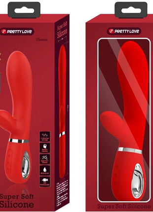 Roter prettylove thomas multifunktions-g-spot-vibrator aus superweichem silikon mit silbernem metallband und bedienfeld