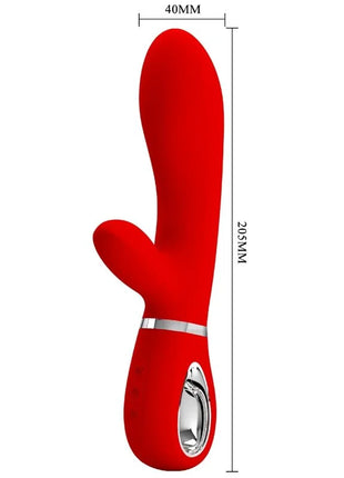 Roter silikon rabbit vibrator pretty love thomas mit silbernem metallring und bedienfeld für g punkt stimulation