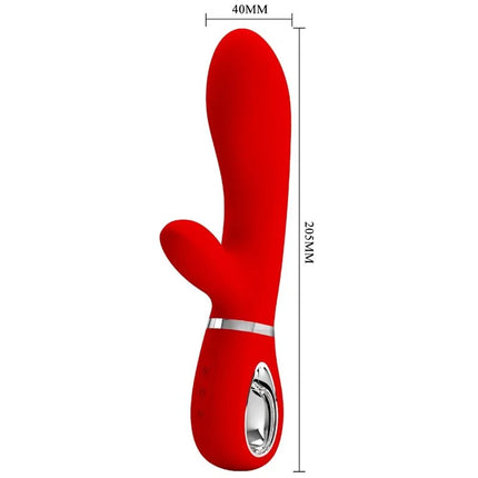 Roter silikon rabbit vibrator pretty love thomas mit silbernem metallring und bedienfeld für g punkt stimulation