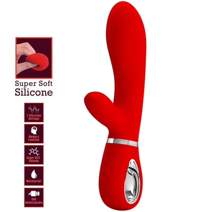 Roter silikon g punkt vibrator in hasenform mit silbernem akzentband und bedienfeld von pretty love thomas multifunction
