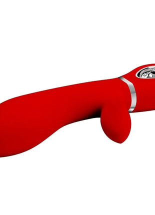 Roter silikon vibrator mit silbernem metallakzentband und steuerungstaste von pretty love thomas g-spot-vibrator