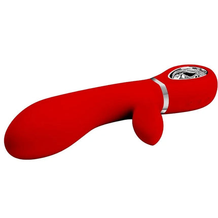 Roter silikon vibrator mit silbernem metallakzentband und steuerungstaste von pretty love thomas g-spot-vibrator