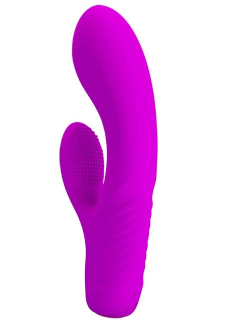 Vibrant lila silikon rabbit-vibrator von pretty love mit strukturiertem griff und geschwungenem design