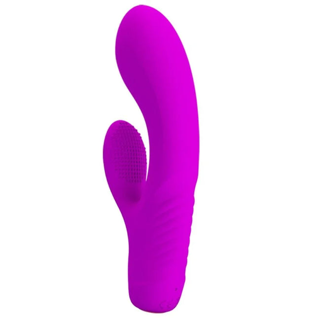 Vibrant lila silikon rabbit-vibrator von pretty love mit strukturiertem griff und geschwungenem design