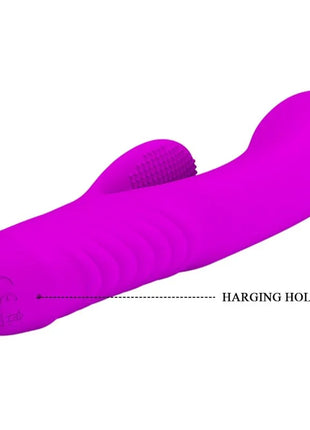 Vibrant magenta silikon rabbit-vibrator mit strukturierter, gerippter oberfläche und rundem kopf von pretty love tim purple