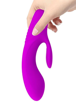 Vibrant lila silikon vibrator mit gebogenem griff und strukturierter griffoberfläche von pretty love tim purple