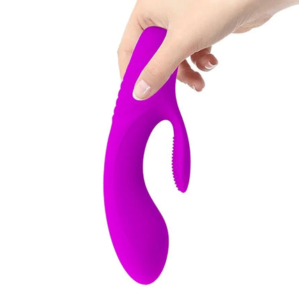 Vibrant lila silikon vibrator mit gebogenem griff und strukturierter griffoberfläche von pretty love tim purple
