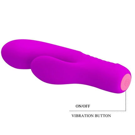 Pretty love tim purple wiederaufladbarer vibrator mit glattem lila silikonkörper und pinkem an-knopf