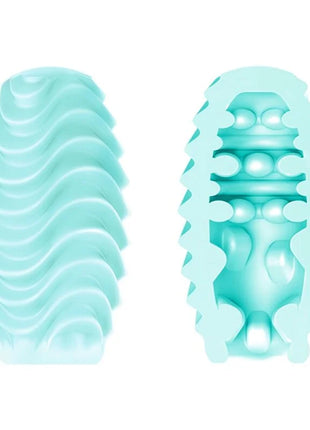 Pretty love türkisblaue doppelseitiges masturbator-ei aus lichtblauem silikon mit welliger struktur und inneren rundlichen vorsprüngen