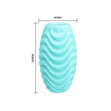 Pretty love türkis doppelseitiges masturbator-ei aus blauem 86mm hohem glas mit welliger struktur und glattem oberen rand