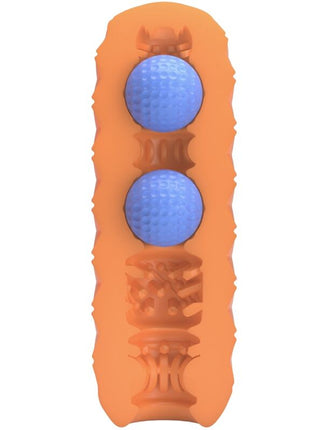 Orange silikon golfballhalter mit zwei blauen genoppten bällen im pretty love twin balls männlicher masturbator orange